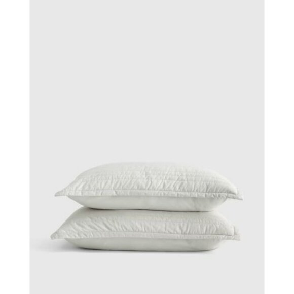 NWOT Quince Light Grey King Organic Cotton Stripe Stitch Quilted Sham Set 2 Pcs - Picture 1 of 3